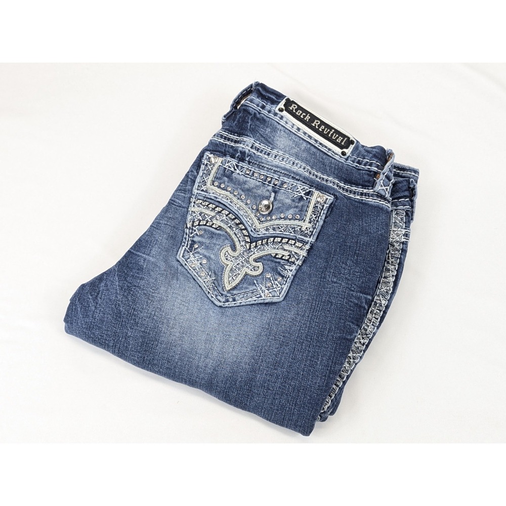 Rock Revival Jeans Womans 33 Easy Boot Gyssi 36x33 Blue Denim Western Country